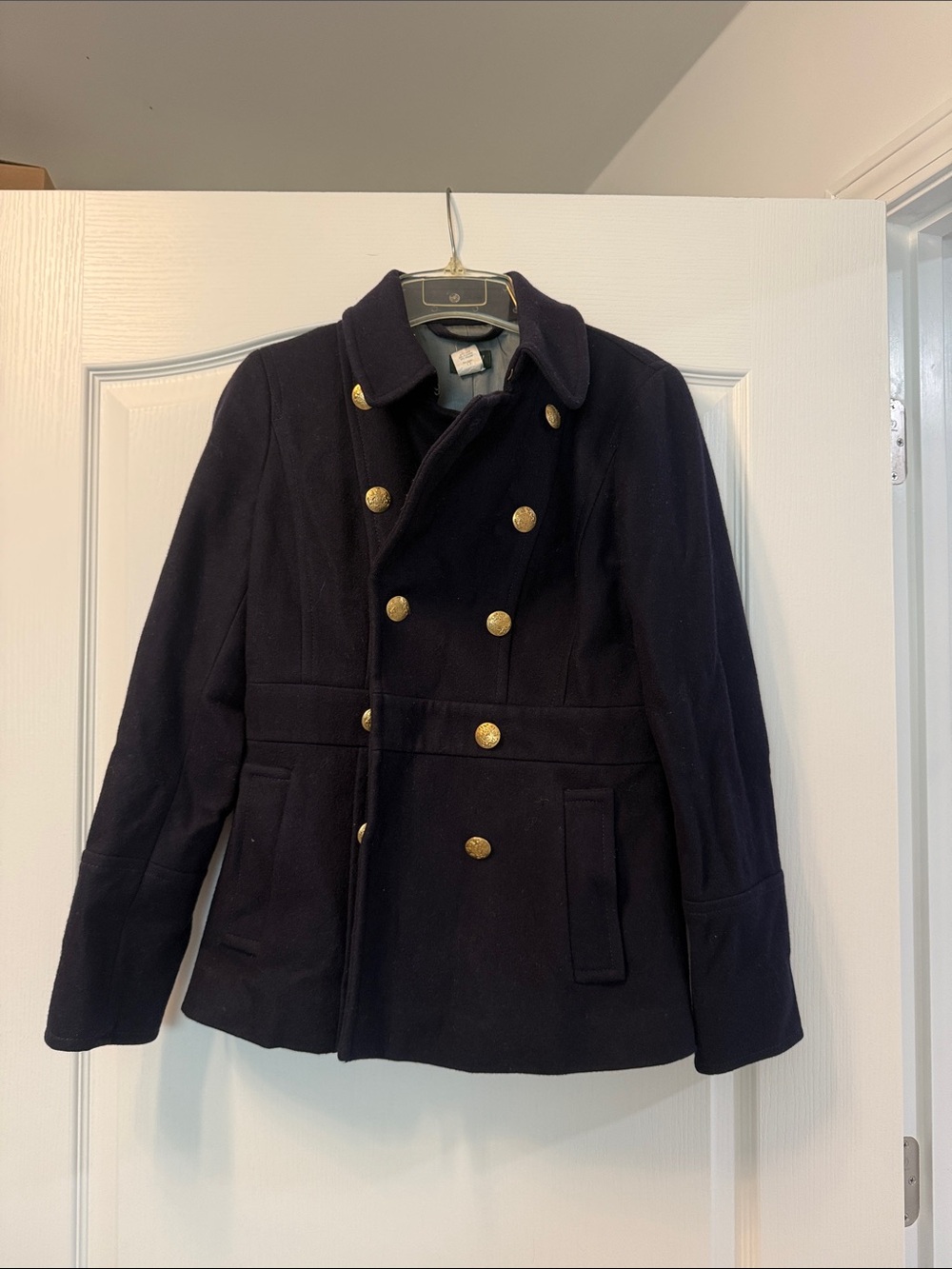 J. Crew Navy Double-Breasted Peacoat with Gold Buttons